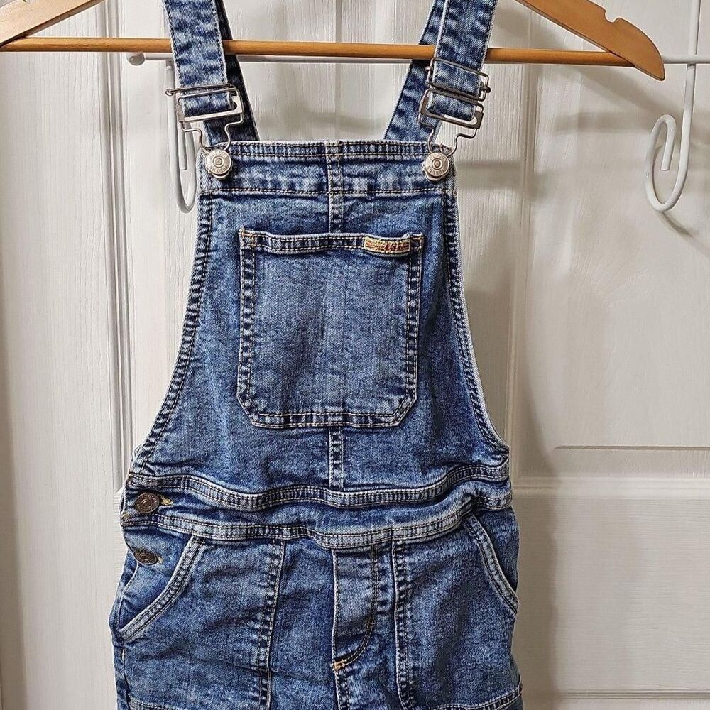 Hudson Kids Distressed Denim Shortalls with Raw Hem, Size 7